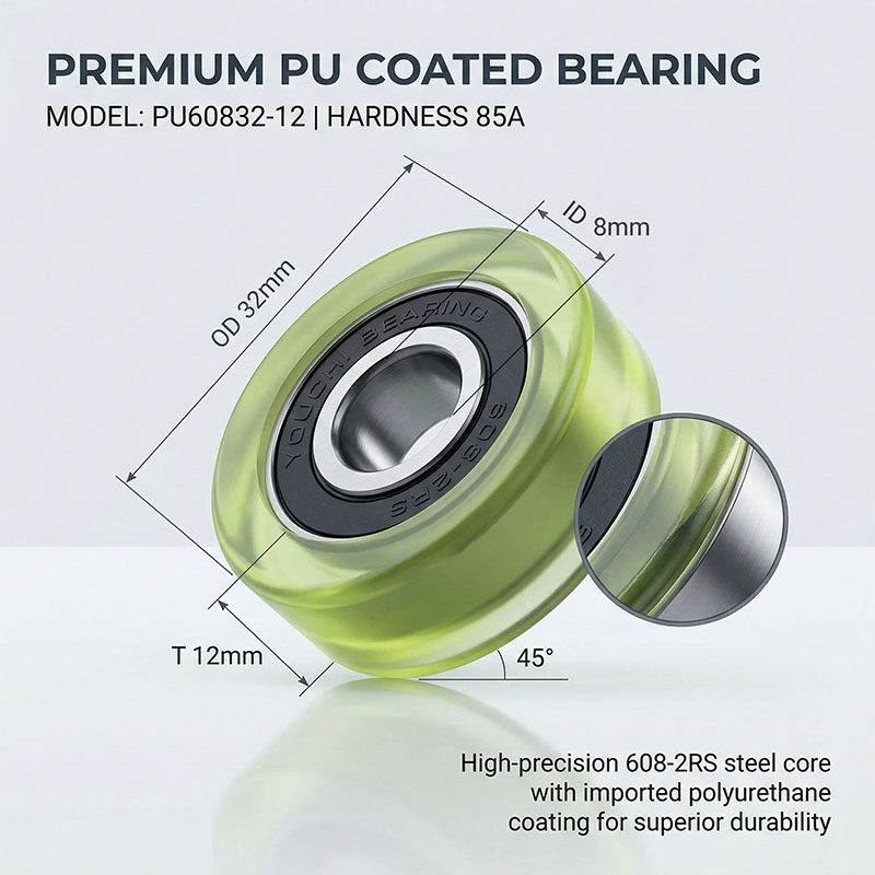 PU60832-12 Polyurethane forming bearing 8x32x12mm PU Bearing Roller Sliding Converyor Wheels 608-2RS
